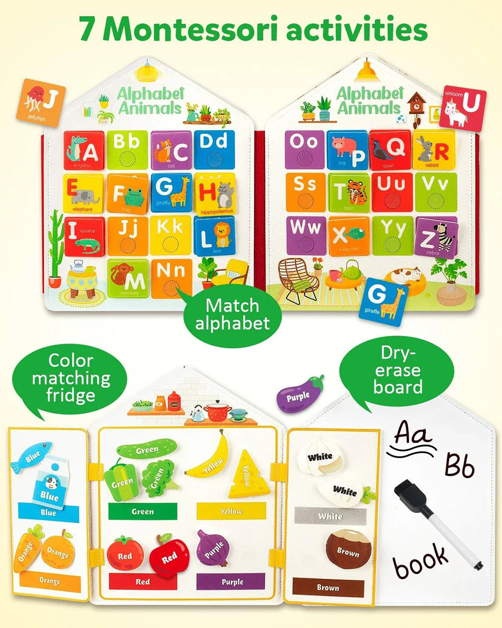 Toddler Montessori Busy Board – Dinosaur Dress-Up, Learning & Sensory Activities, Travel Toy & Life Skills Backpack