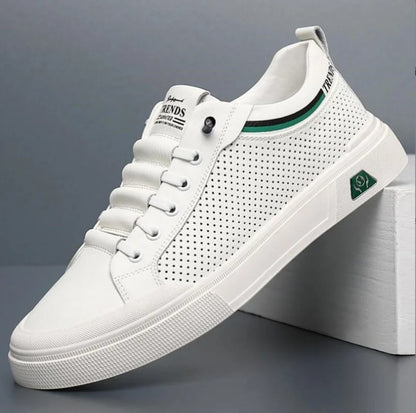 Men’s Genuine Leather Casual Sneakers – Breathable Cow Leather Skateboard Shoes, Street Trend Flat Summer Footwear