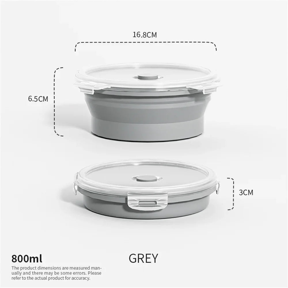 Collapsible Silicone Food Storage Container - Portable Lunch Box with Lid for Microwave & Freezer Use