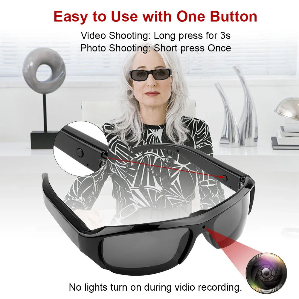 Wearable HD 1080P Mini Glasses Camera – Portable Outdoor Security Sports DV DVR Video Recorder, Surveillance Camcorder for Driving