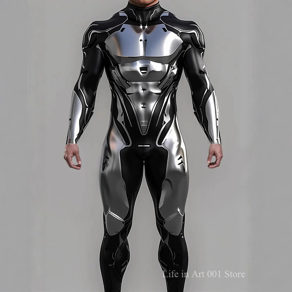 Cyberpunk Mechanical Armor Jumpsuit - Futuristic Steampunk Fighter Cosplay Bodysuit for Halloween & Costume Parties