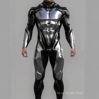 Cyberpunk Mechanical Armor Jumpsuit - Futuristic Steampunk Fighter Cosplay Bodysuit for Halloween & Costume Parties