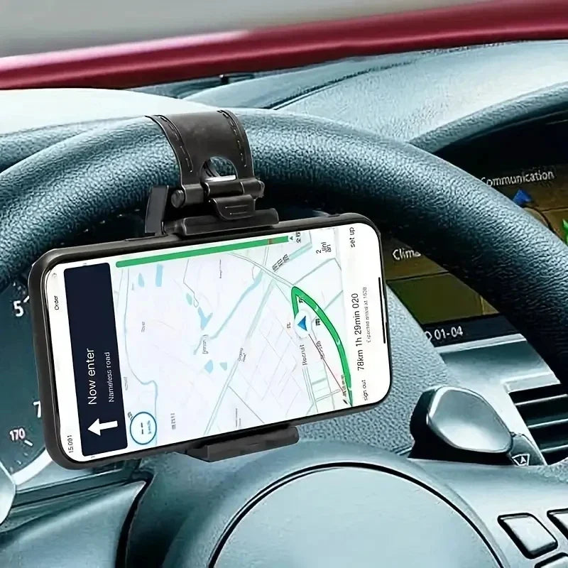 Universal Car Phone Holder - Adjustable Steering Wheel & Dashboard Navigation Mount