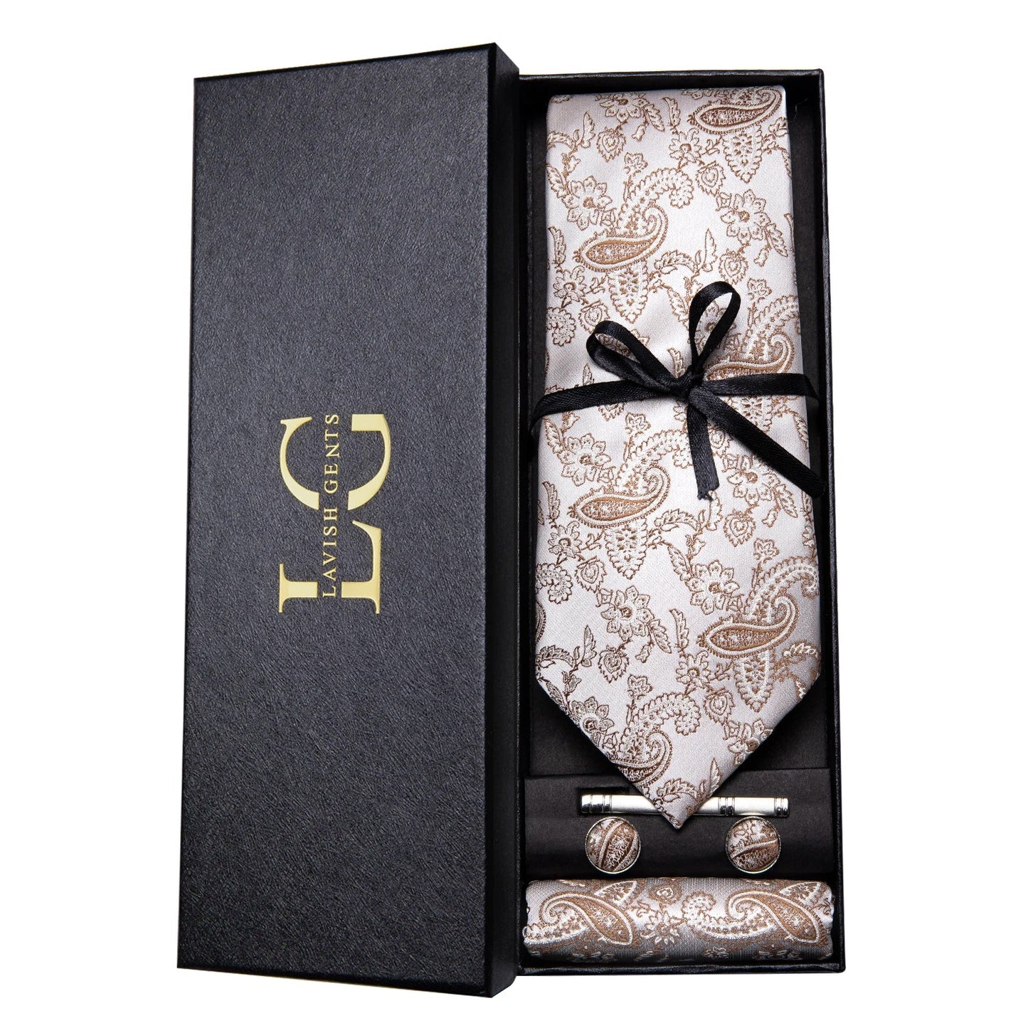 Hi-Tie Luxury Paisley Teal Green Tie Set - Men’s Classic Necktie with Handkerchief & Cufflinks Gift Box for Wedding & Formal Wear