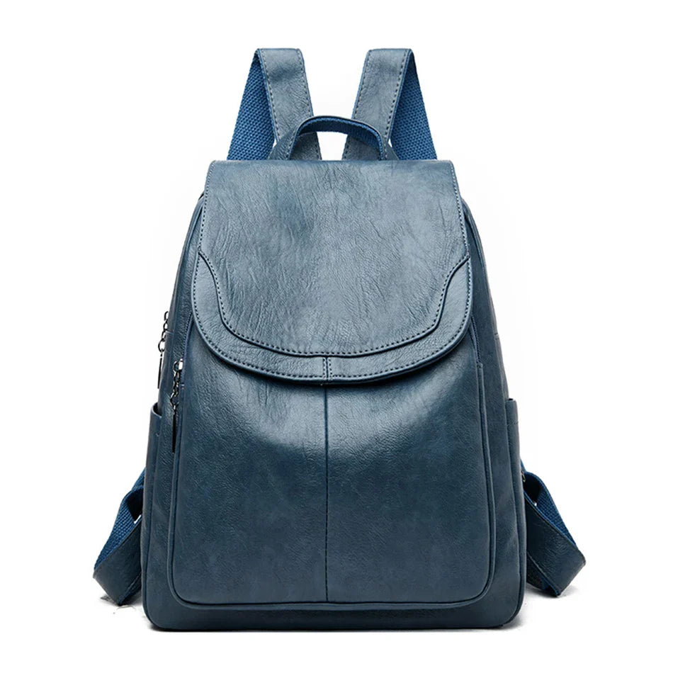 Women’s Large Capacity Leather Bookbag Rucksack - High-Quality Vintage Backpack, School and Travel Purse