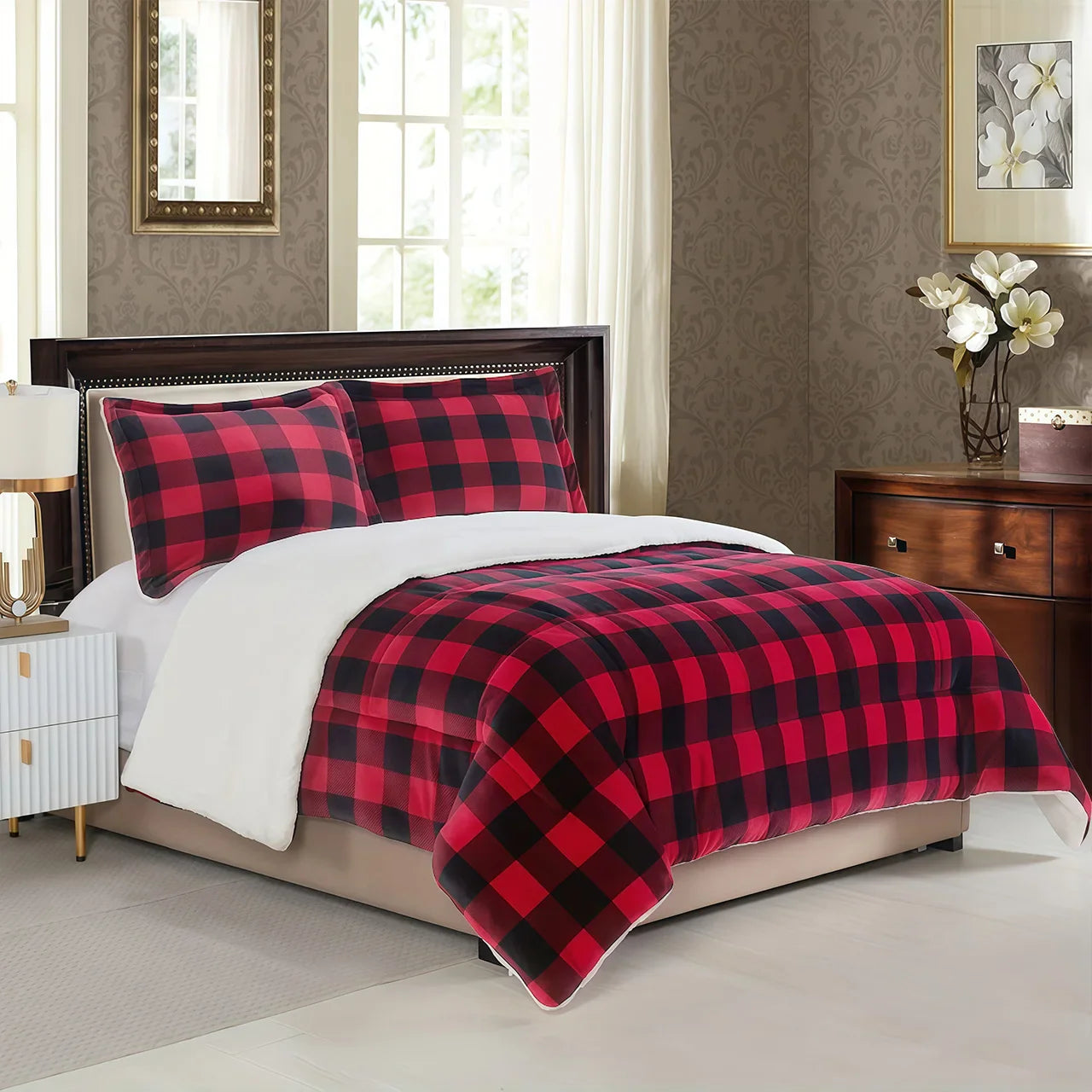 Cozy Sherpa Fleece Buffalo Plaid Blanket – Soft Warm 4lb Throw for Sofa, Bed & Outdoor, All-Season, Machine Washable