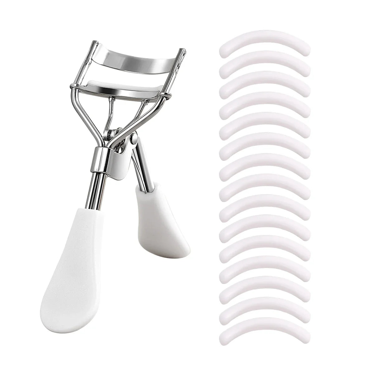 Portable Eyelash Curler - Stainless Steel Lash Curling Tool with 15 Silicone Pads