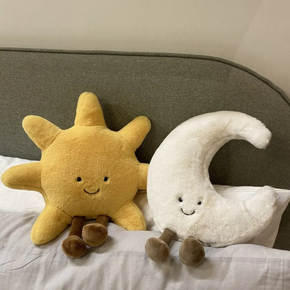 Smile Face Moon & Sun Plush Cushion – Cute Weather Stuffed Toy for Kid's Bedroom Decor & Sofa Throw Pillow