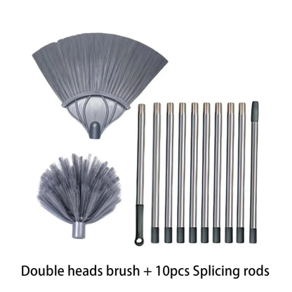 2-in-1 Telescopic Cleaning Pole - Extendable 5M Stainless Steel Duster & Spider Web Remover