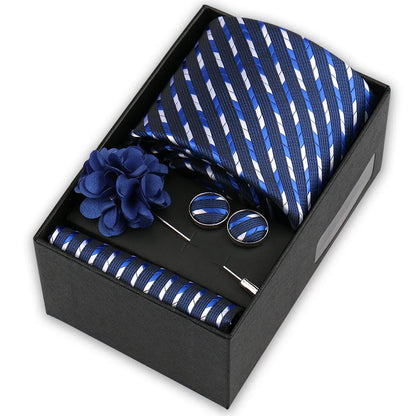 Men’s 4-Piece Tie Set Gift Box - Elegant Necktie with Handkerchief, Cufflinks & Brooch for Business, Wedding & Suit Accessories