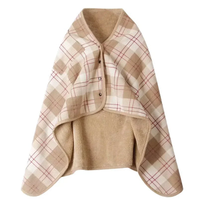 Women’s Double-Layer Tartan Plaid Blanket Scarf – Winter Warm Multifunction Shawl Wrap