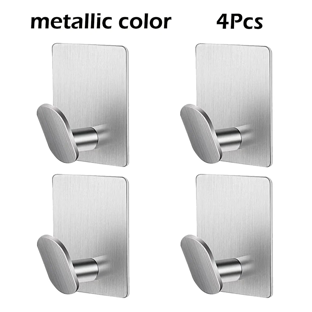 Bathroom Adhesive Wall Hooks - Stainless Steel Multi-Purpose Towel Rack Hooks for Kitchen & Home Storage