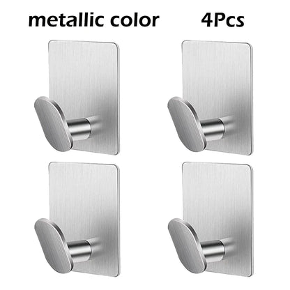Bathroom Adhesive Wall Hooks - Stainless Steel Multi-Purpose Towel Rack Hooks for Kitchen & Home Storage