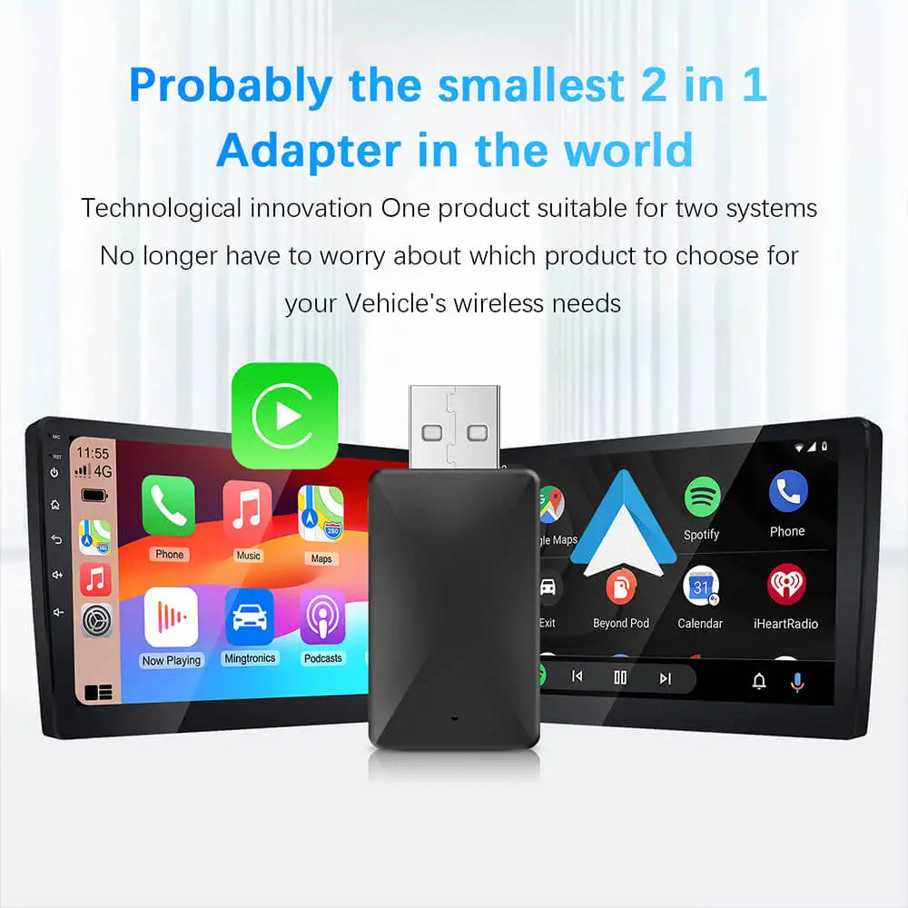 2-in-1 Wireless CarPlay & Android Auto Mini Box — AI Plug & Play Automatic Connection for 99% of Car Radios