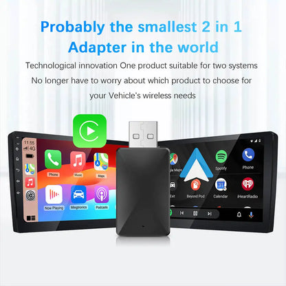 2-in-1 Wireless CarPlay & Android Auto Mini Box — AI Plug & Play Automatic Connection for 99% of Car Radios