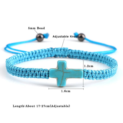 Hand Woven Jesus Cross Bracelet - Red & Black Braided Thread Lucky Couple Jewelry Gift for Men & Women