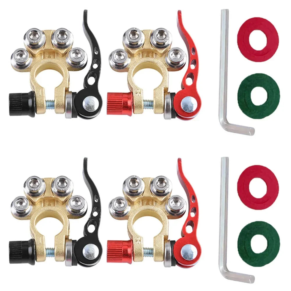 2Pcs Car Battery Terminal Connectors - Quick Release 12V 24V Positive & Negative Cable Ends for SAE/JIS Batteries