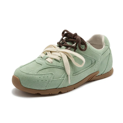 DIMANYU Women’s Genuine Leather Gump Shoes – 2025 Spring Retro Lace-Up Non-Slip Casual Sneakers