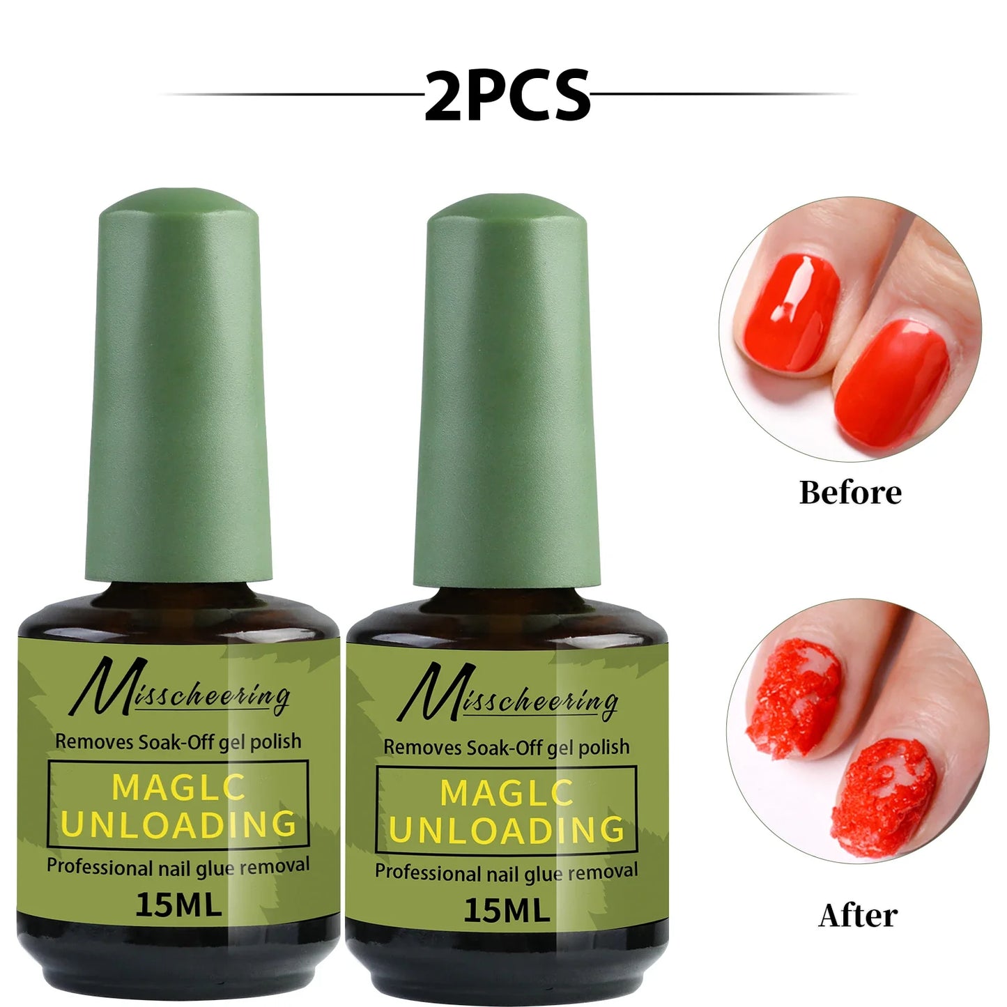 Misscheering 15ml Magic Nail Gel Remover - Fast UV Soak Off Polish Cleaner for Semi-Permanent Manicure