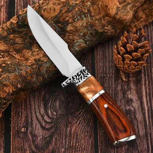 High-End Outdoor Meat Cleaver - Colored Wood Handle Hunting and Boning Knife for Cutting Meat - Portable Kitchen Tool