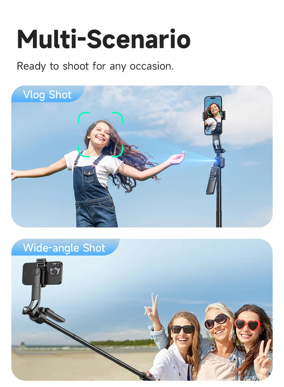 C17 360° Auto-Rotation Monopod – AI Tracking Tripod with Bluetooth Shutter, Fill Light & Wireless Selfie Stick for Phones