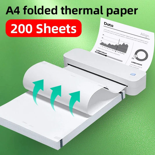 A4 Thermal Printing Paper - 200 Sheets Portable Printer Paper Roll-Free Foldable Paper 210x298mm