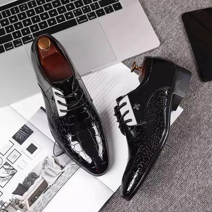 Men’s Italian Oxford Dress Shoes - Pointed Toe Luxury Patent Leather Wedding & Formal Derbies