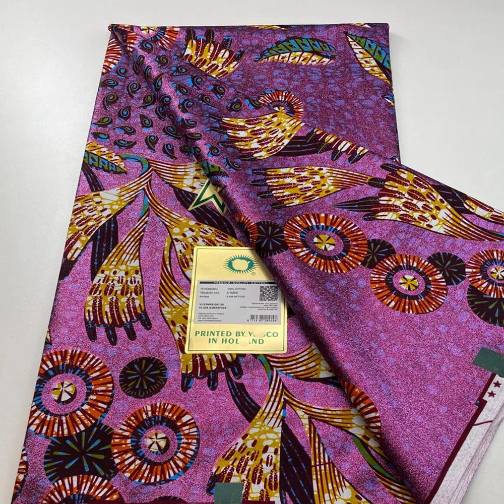 New Grand African Wax Fabric - 6 Yards Cotton Ankara Batik Pagne with Golden Shine Finish for Dresses & Sewing