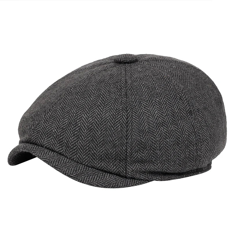 Retro Men’s Newsboy Cap — British Octagonal Herringbone Flat Painter Hat Autumn Winter Hip Hop Beret