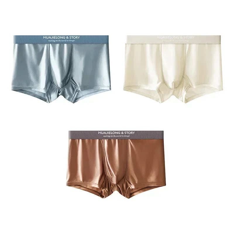 Men’s Ice Silk Boxer Shorts – Breathable Satin-Like Mesh Summer Underwear, Skin-Friendly Comfort Fit (1–3 Pack)