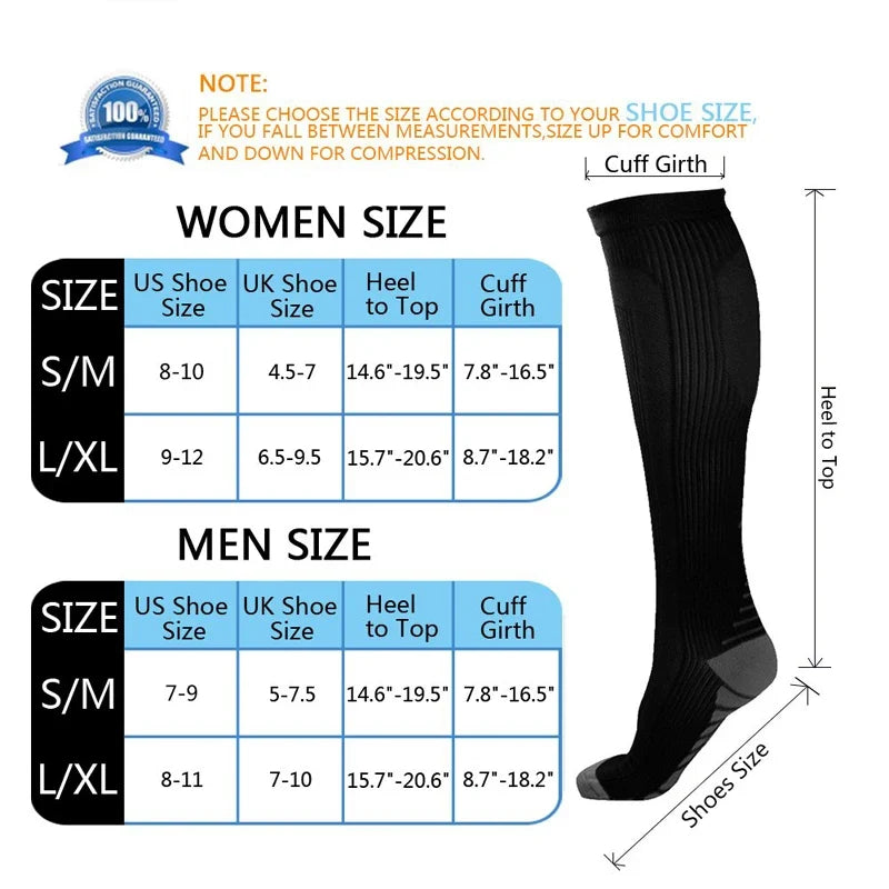 Compression Stockings for Men & Women - Edema Varicose Vein Support Sports Running Pressure Socks