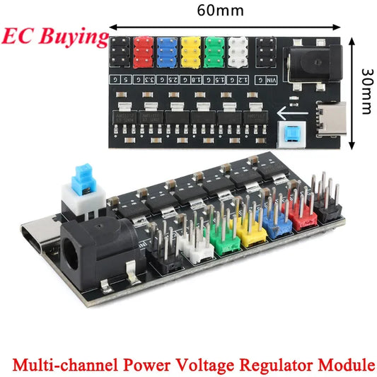 Multi-Channel Voltage Regulator Module - AMS1117 Adjustable DC Power Supply Board with Type-C Socket 800mA