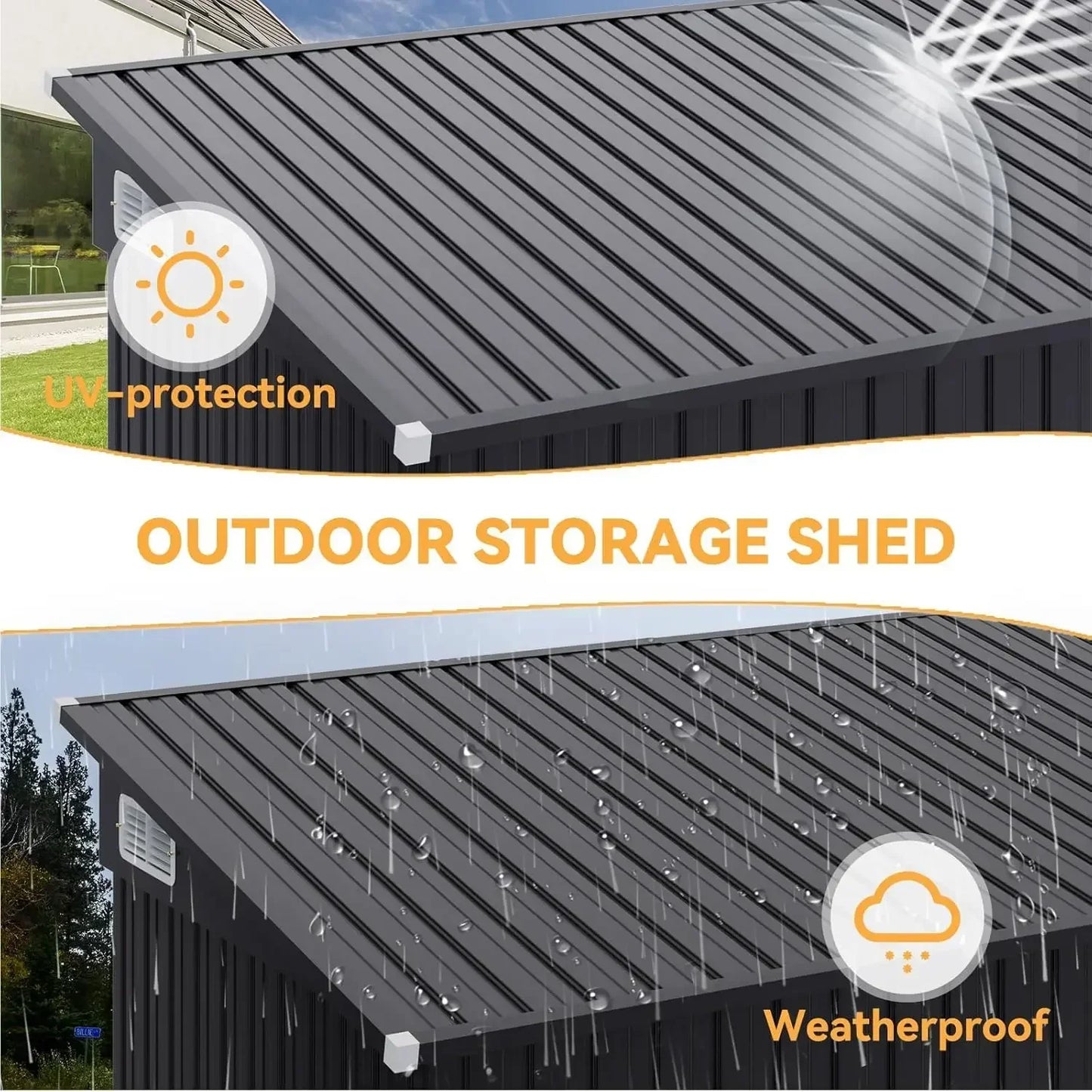 11.5'x7.5' Outdoor Metal Storage Shed – Triple Lockable Door with Sloping Roof for Tools & Bicycles