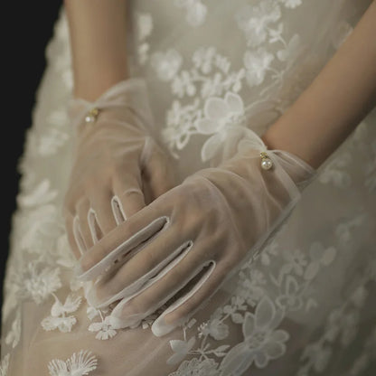 Transparent Mesh Tulle Gloves - Sheer Short Party, Wedding & Lolita Gloves