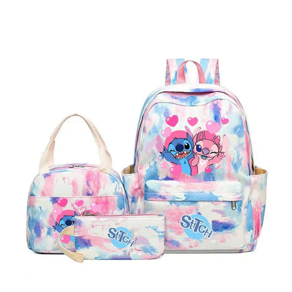 3pcs Stitch Large Capacity Backpack Set – Cartoon Schoolbag with Lunch Bag & Pencil Case for Kids & Girls