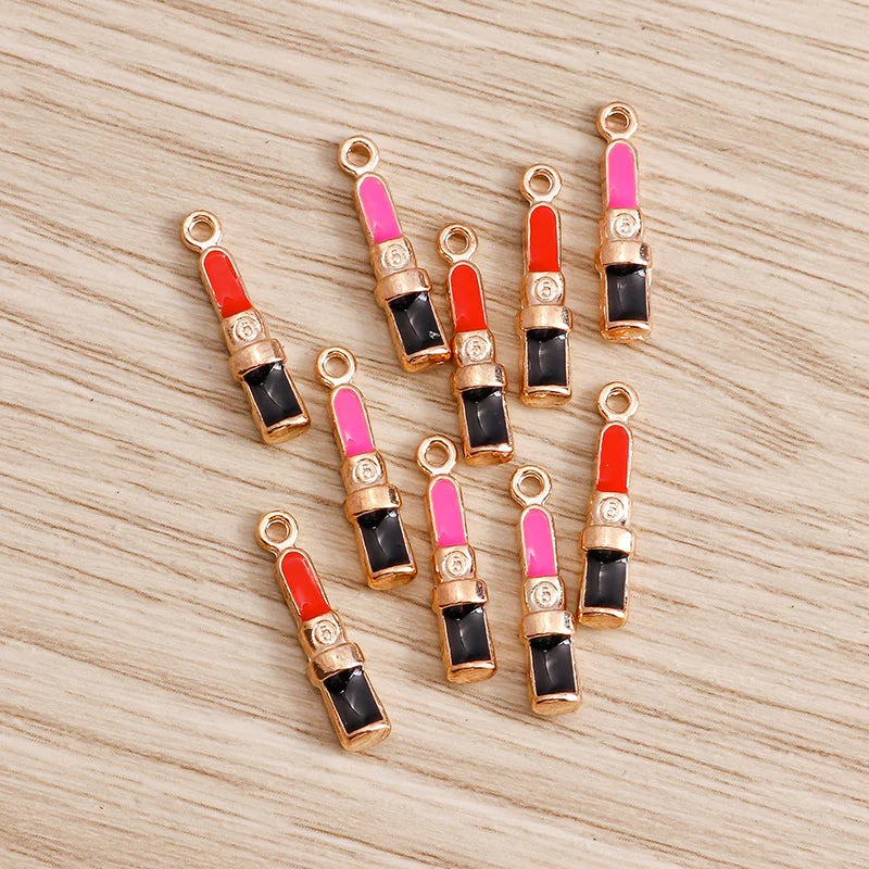10PCS Cute Enamel Lips & Lipstick Charms – Pendants for Jewelry Making, Earrings, Necklaces & Bracelets DIY Crafts