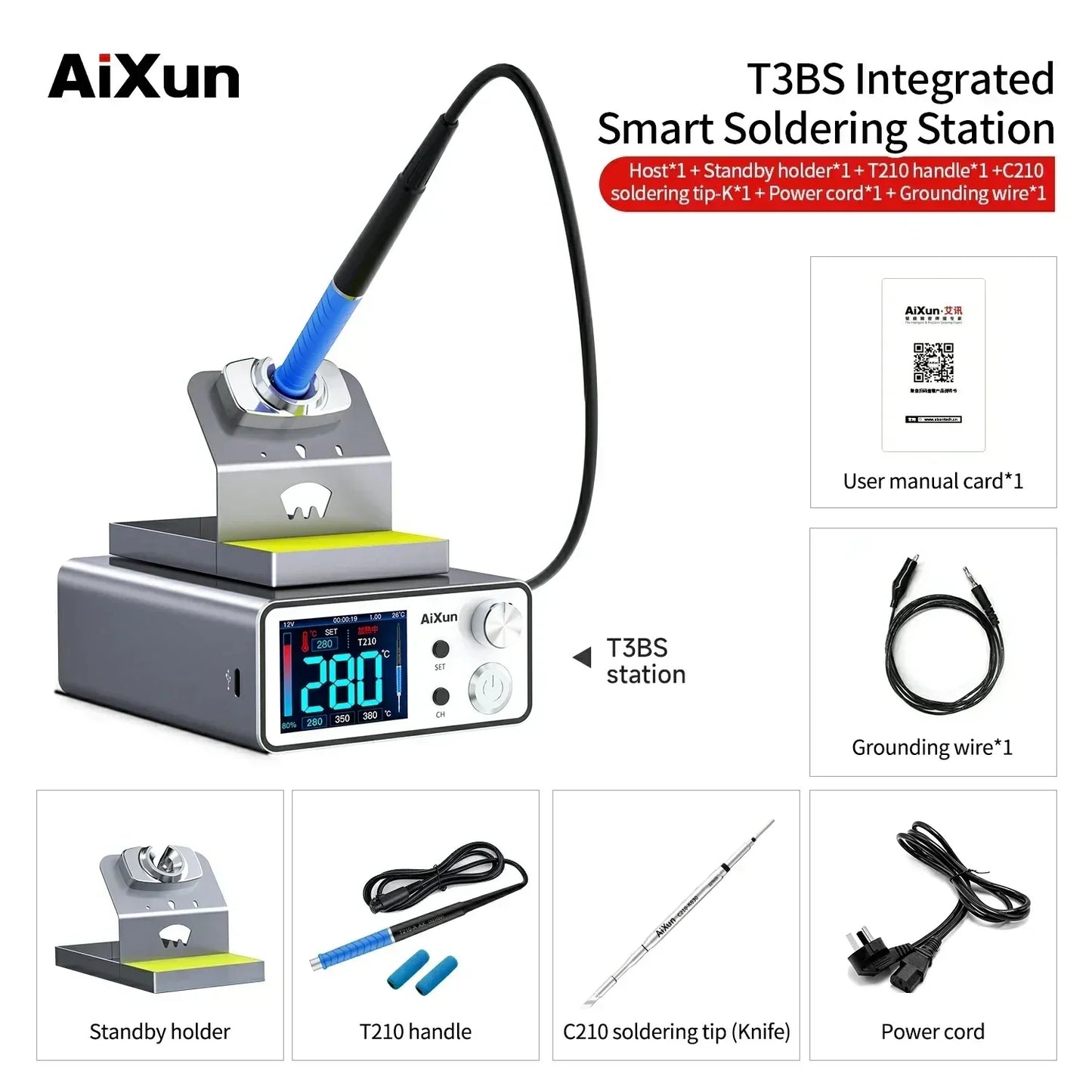 AIXUN T3A T3B Intelligent Soldering Station - T115/T210/T245/T12 Rework Station for PCB & BGA Soldering Tools