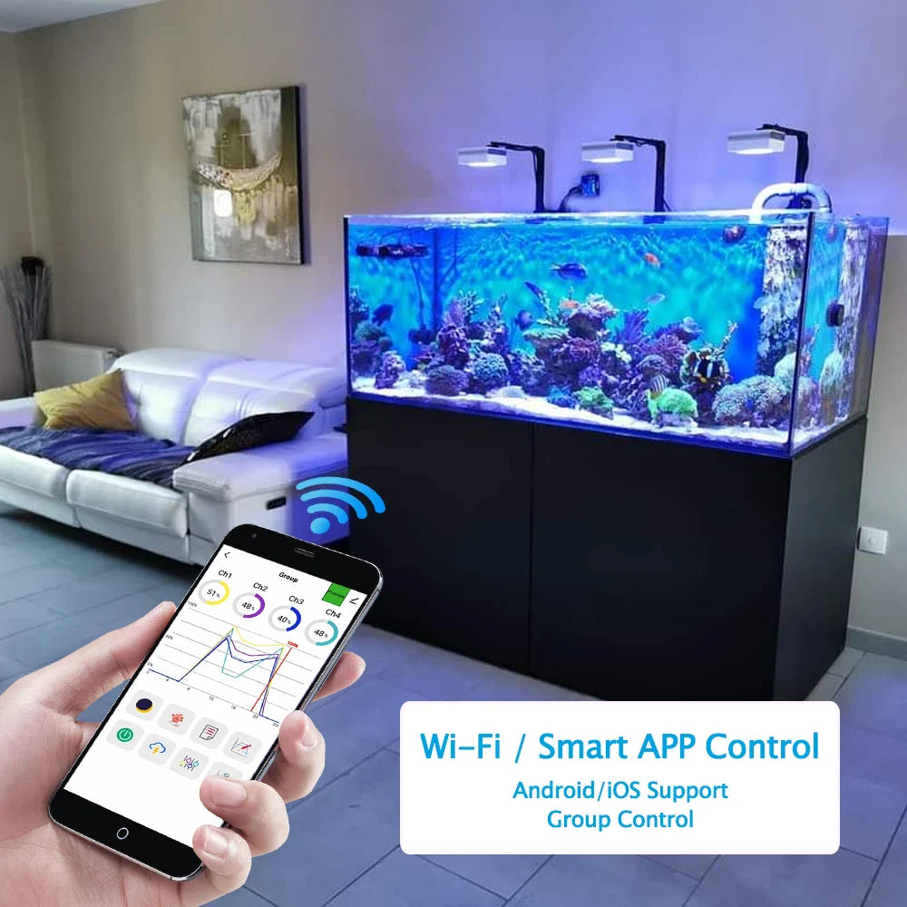 PopBloom RL90 WiFi LED Aquarium Light – Full Spectrum Reef Lamp for Saltwater Coral & Marine Tank Growth