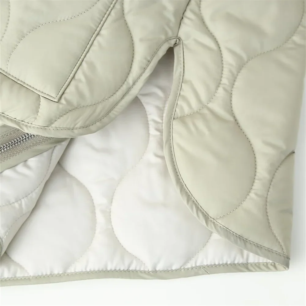 PB&ZA2024 Women's Autumn Cotton Jacket – Quilted Coat with Round Neck, Loose Fit & Pocket Decoration