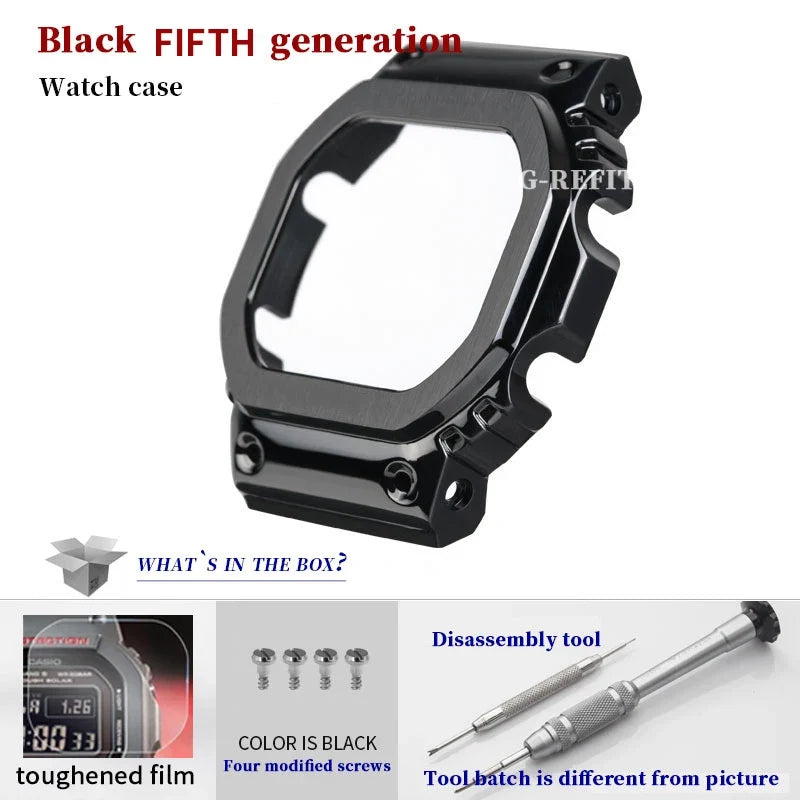 G-Refit V6.0 DW5600 Metal Bezel Kit - Stainless Steel Watch Band Strap & Case Accessories with Tools for GWB5600/GWM5610