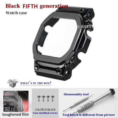 G-Refit V6.0 DW5600 Metal Bezel Kit - Stainless Steel Watch Band Strap & Case Accessories with Tools for GWB5600/GWM5610