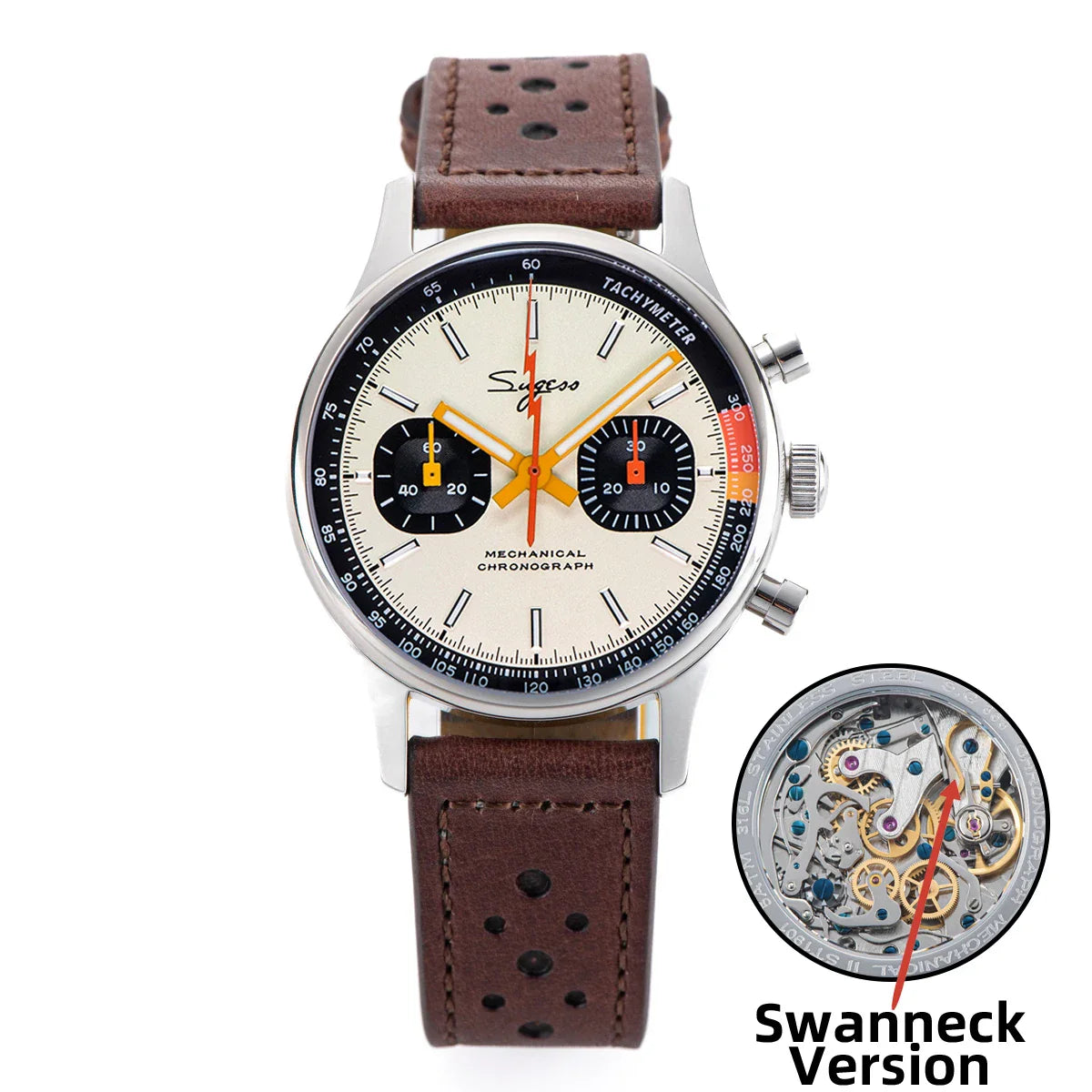 Sugess Pilot Men’s Chronograph Watch — Original ST1901 Mechanical Movement, Sapphire Crystal, Waterproof Racing Strap