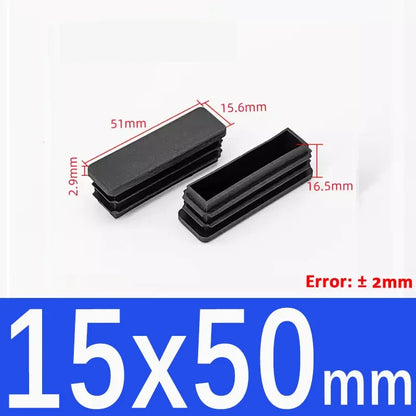 Black Square Tube End Caps - Plastic Blanking Plugs for Furniture, Tables & Chairs 10-100mm