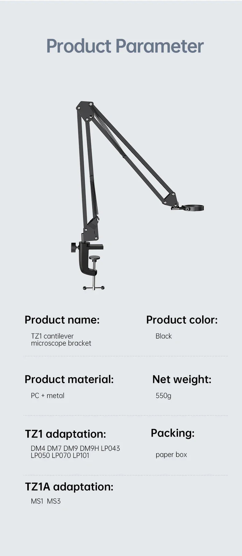 RIEVBCAU Flexible Microscope Arm Stand – Adjustable Metal Bracket Mount for DM4, DM7, DM9, MS1, MS3 Models
