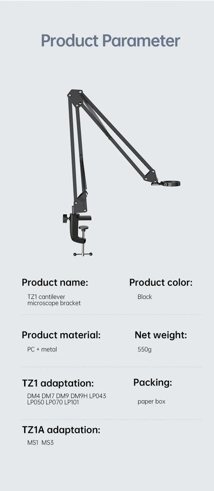 RIEVBCAU Flexible Microscope Arm Stand – Adjustable Metal Bracket Mount for DM4, DM7, DM9, MS1, MS3 Models