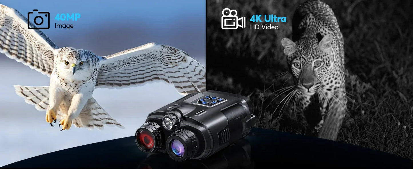 4K Night Vision Binoculars with 32GB, 8X Digital Zoom & Infrared Goggles – 3” Screen Tactical Hunting & Camping