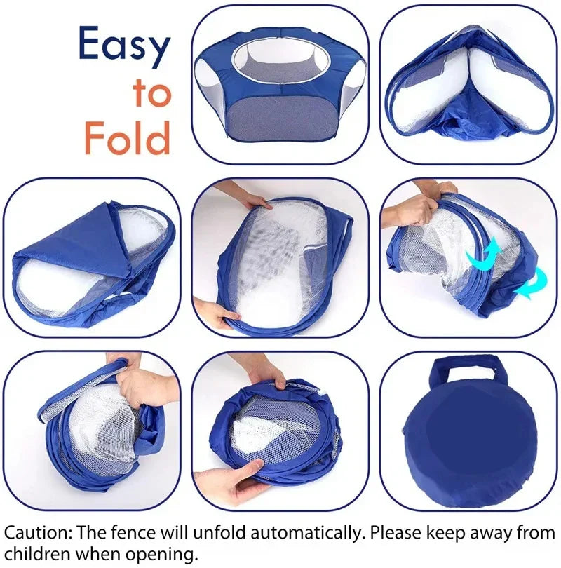 Portable Small Animal Playpen - Foldable Pet Cage with Transparent Mesh for Cats & Chickens