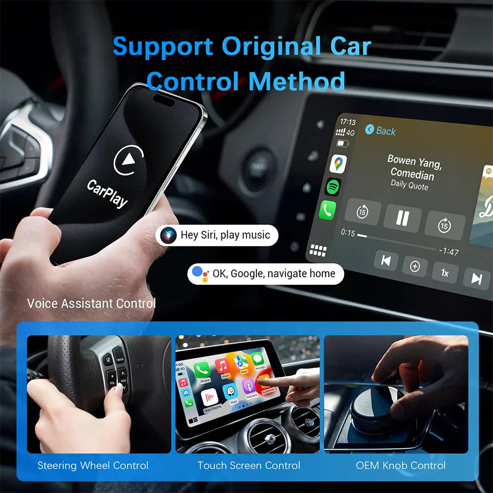 2-in-1 AI Box Mini Adapter – Wired to Wireless CarPlay & Android Auto, Plug and Play WiFi Smart Dongle, Compatible with 99% of Cars
