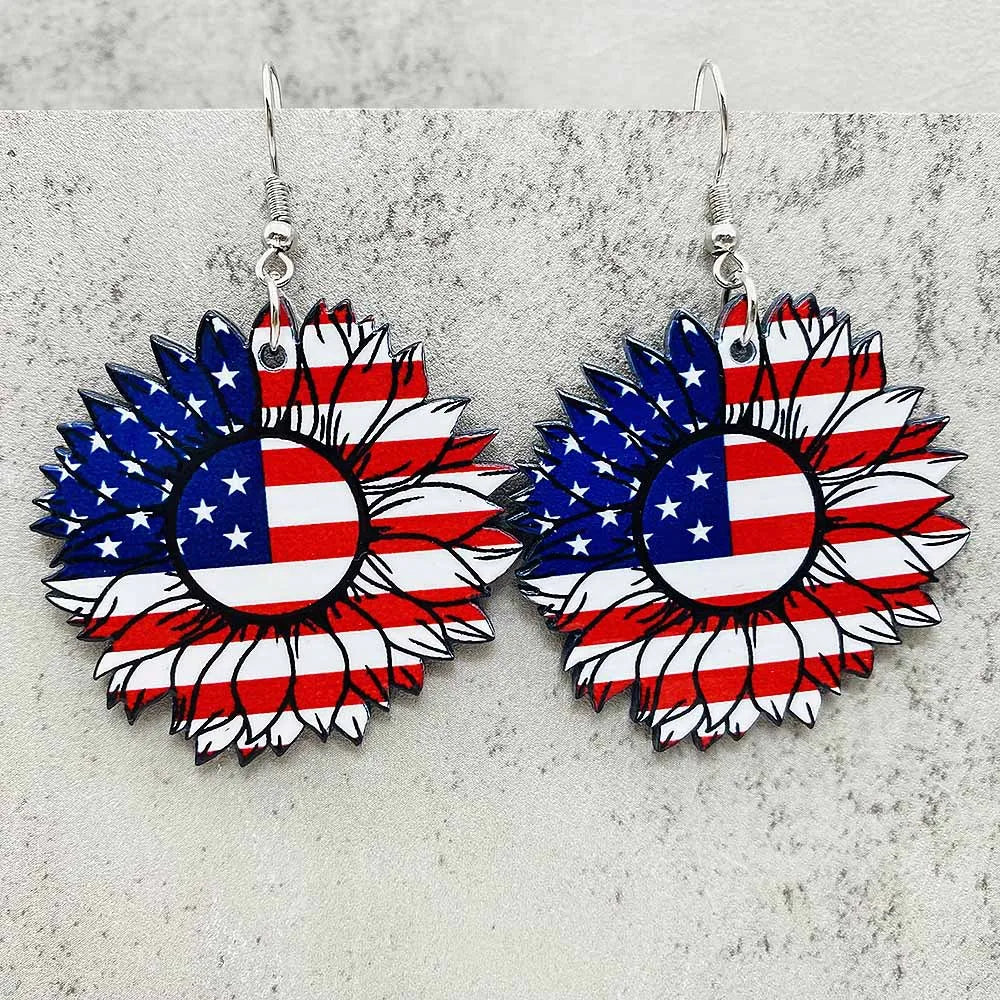 Patriotic Sunflower Acrylic Earrings - 4th of July American Flag Jewelry Gifts for Women Independence Day Parties