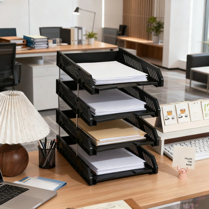 4-Tier File Tray Organizer - Detachable Multi-Layer Document Rack with Hollow Compartments